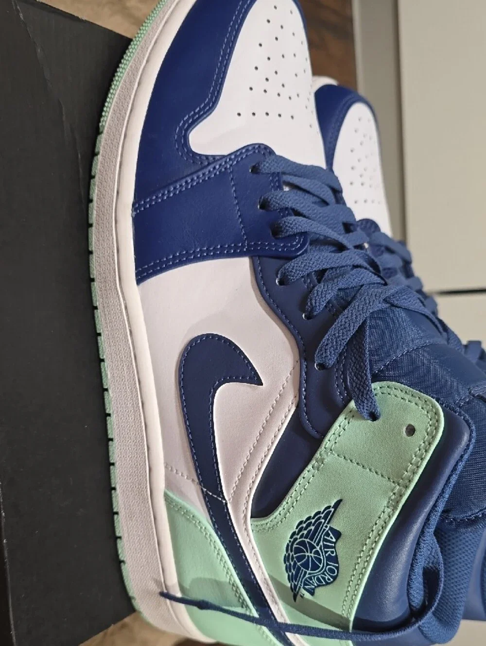 Jordan 1 Mid in Navy, Mint & White Leather